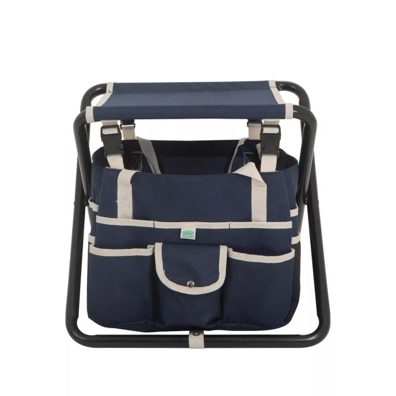 Unbranded 16" Folding Gardening Stool with Detachable Tote, Navy Blue