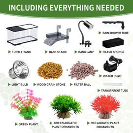 (Tank + Light +Pump + Filter + Filter Balls) Turtle Tank Kit, Turtle Tank Starter Kit,Bottom Drainage, Multi-Function Areas for Turtles, Crabs,Fishes, Amphibians,Reptiles. (15.75 x 8.64 x8.64 Inch)