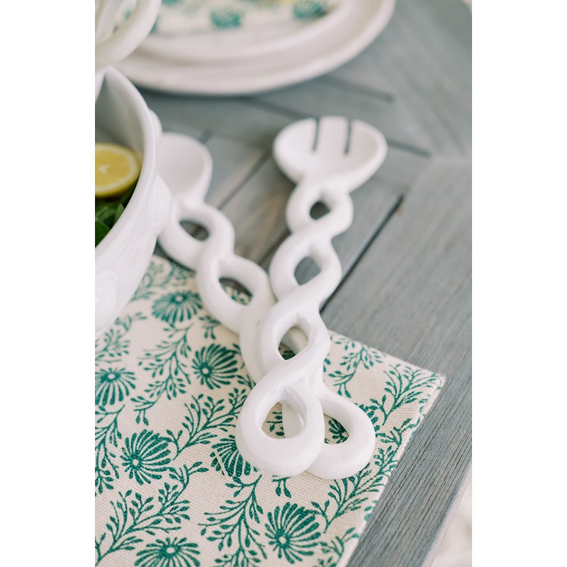 Mud Pie, White, 12" Twisted Wood Server Set