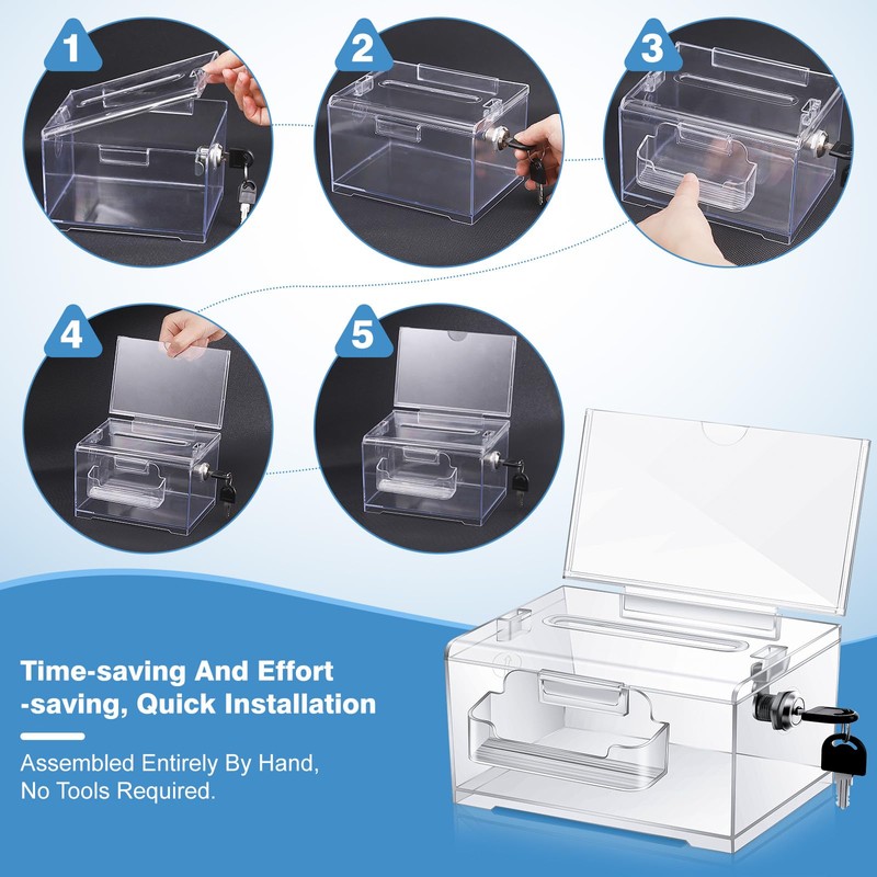 Clear Acrylic Donation Box, Ballot Box and Opinion Box with