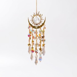 15.8 Inch Crystal Suncatchers for Windows - Sun and Moon Decor, Rainbow Maker Light Catcher - Gold Crystal