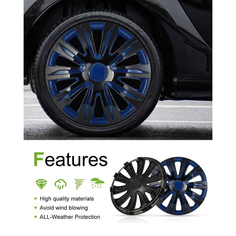 SCITOO 17 Inch Set of 4 Hubcaps Black Lacquer &