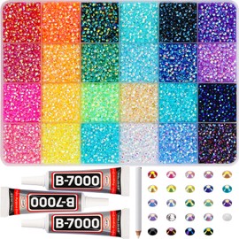 32000Pcs 3mm Rainbow Jelly Rhinestones Gems for Bedazzling Crafting, Colorful Bedazzled Resin Gemstone Flatback Jewel, SS10 Multi Colored Bedazzler Kit with B7000 Glue for Book Clothes Crafts Clothing
