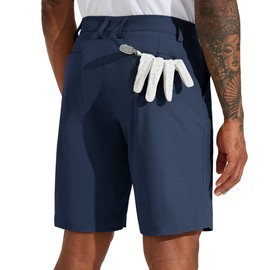 Willit - Pantalones cortos de golf para hombre, elásticos, de secado rápido, para senderismo, atletismo, casuales, con bolsillos, 10 pulgadas, marino, 32