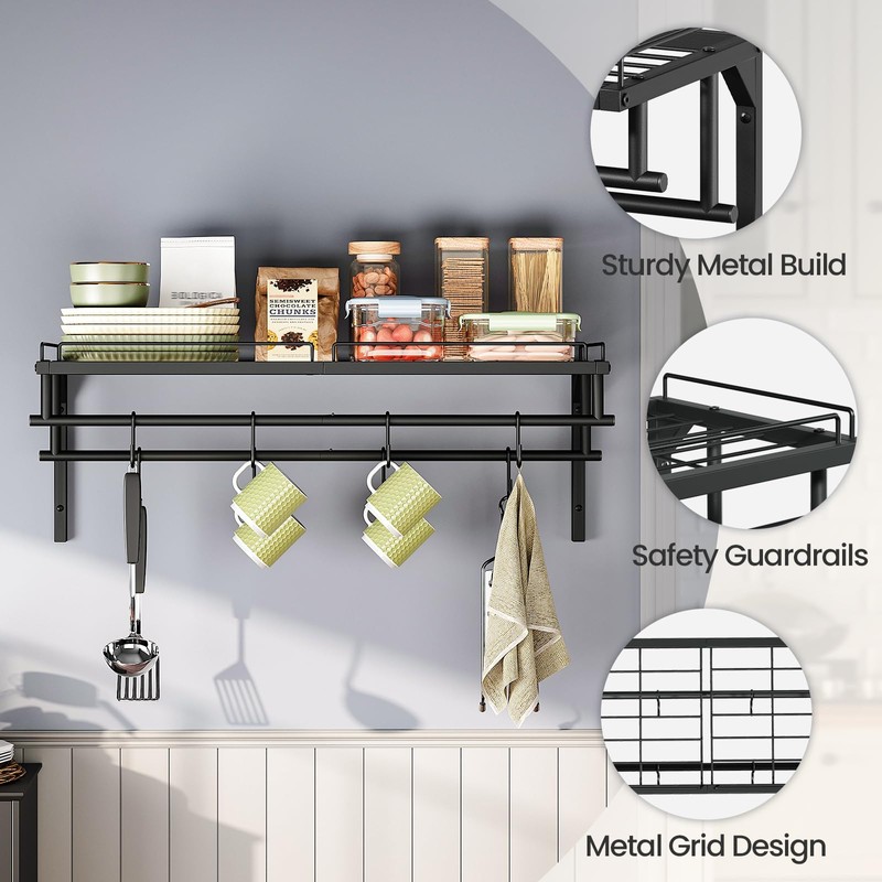 CHOEZON Hanging Pot Rack, Wall-Mounted Pot Rack, Kitchen Cookware Organizer,