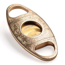 CIGARLOONG Cigar Cutter Stainless Steel Double Blade Colorful Personality Engraved Scissors(Color:Gold)