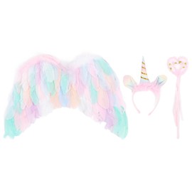 3 Pcs Set Feather Wing Costume Colorful Angel Headband Wand Feather Wing Set for Cosplay Type 3
