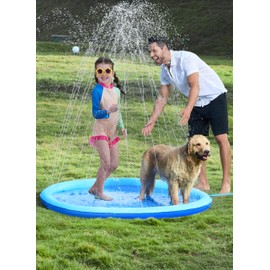 SLOOSH Non-Slip Splash Pad Sprinkler - Outdoor Water Toys Play Mat for Toddlers Kids Dogs, Outside Thickened Sprinkler Pool Party Durable Backyard Fountain for Girls Boys Pets Summer Fun (5ft, Blue)