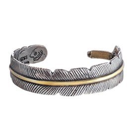 HAQUIL Stainless Steel Gold Tone Native American Feather Cuff Bracelet Jewelry Gift for Men and Women