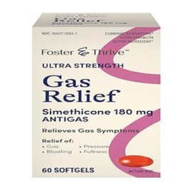 Foster & Thrive Gas & Bloating Relief, Ultra Strength, Simethicone 180mg, Fast Relief of Digestive Discomfort, Works in Minutes, 60 Softgels