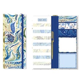 Punch Studio Azure Peacock Note-Folio Set, 3.625" W x 0.625" D x 9" H with to Do List, Sticky Notes, and 4.625" Gold Metal Pen