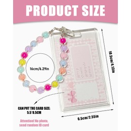YOCDNOV 1 x Badge Holder, ID Badge Card Holder - with Love Bracelet, Photo Card Holder, Key Ring for School Office, ID Access Card (Vertical Card Holder + Colourful Pearl Pendant)