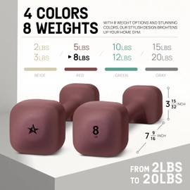 Yes4All Square Neoprene Dumbbell Set for Women/Men, Workout Hand Weight Dumbbells Set of 2, 2lb - 20lb with 4 Colors, Anti-Roll, Anti-Slip Exercise Dumbbells Weights for Home Gym, 8lbs - Brown - Pair