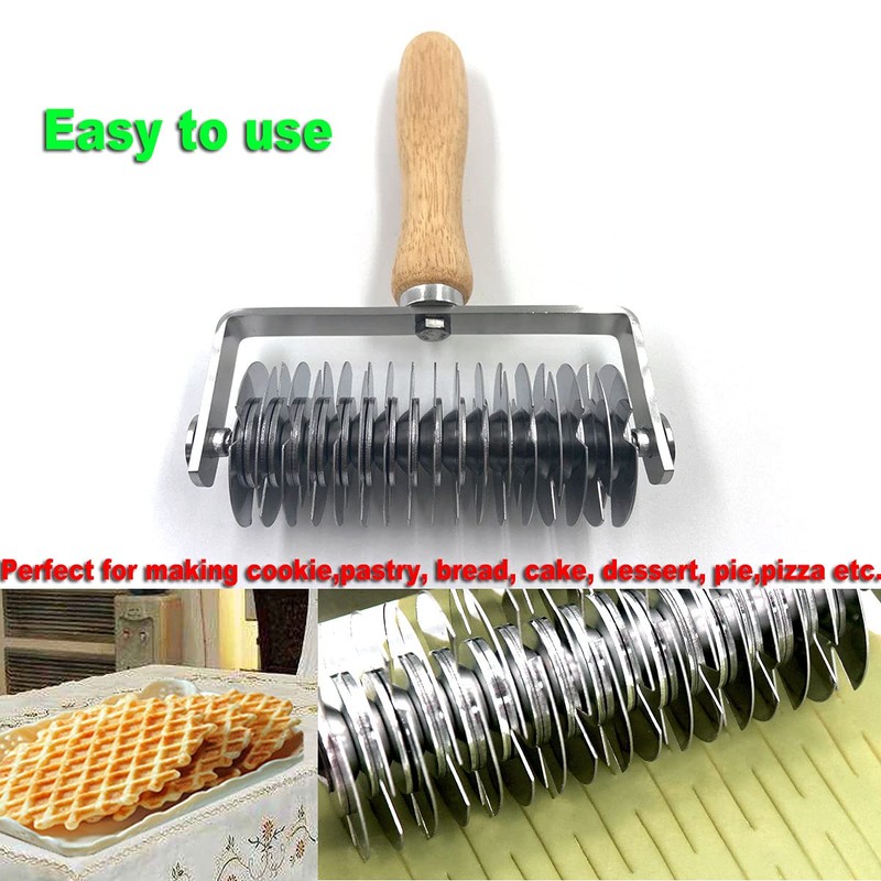 Stainless Steel Dough Lattice Roller Cutter with Wood Handle,Cookie Pie