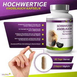 Vita2You Black Garlic Extract 500 mg - 120 Enteric Juice-Resistant Capsules - 10:1 Extract Equivalent to 5000 mg Garlic - High Dose - Premium Quality - Made in Germany