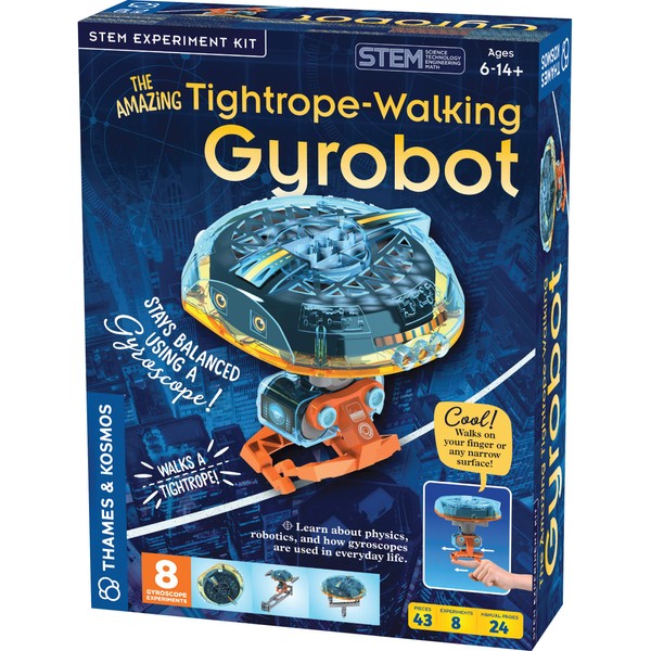 Thames & Kosmos The Amazing Tightrope-Walking Gyrobot STEM Experiment Kit | Build a Robot that Walks on Narrow Surfaces | 8 Experiments with Gyroscopic Forces | Includes Parts to Build Tightrope Setup