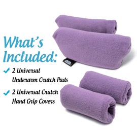 Universal Crutch Underarm Pad and Hand Grip Covers - Luxurious Soft Fleece with Sculpted Memory Foam Cores (Playful Purple)