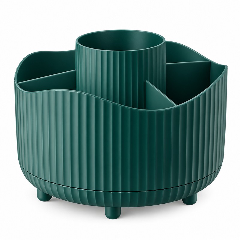 360° Rotating Makeup Organizer for Vanity – Green 5-Compartment Cosmetic