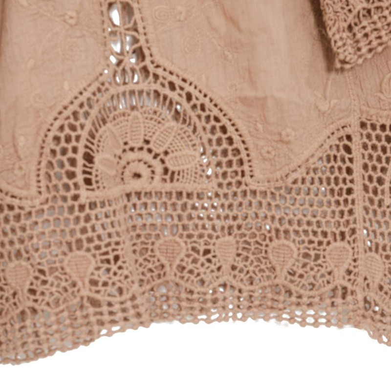 jastie Women Boho Hippie Crochet T-Shirt Short Top (Warm Taupe)