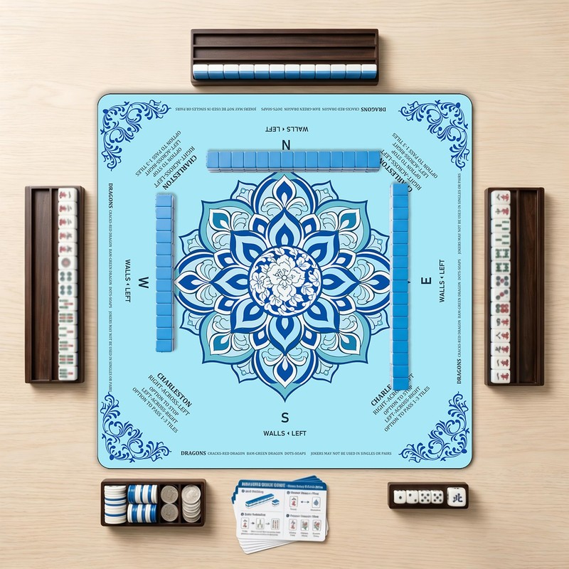 Blue Mahjong Mat for Table 3 Layer Thickened Non-Slip Noise