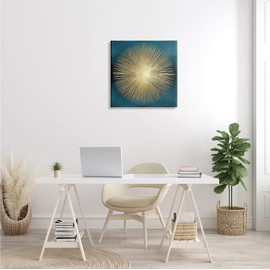 Stupell Industries Abstract Deco Sunburst Shape Over Dark Blue, Designed by Abby Young Canvas Wall Art, 24 x 24, Gold