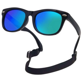 COOLSOME Kids Flexible Polarized UV400 Sunglasses with Strap For Boys Girls Toddler 0-10 (1, black/mirrored(0-3 yrs/0-36 mths), 42mm)