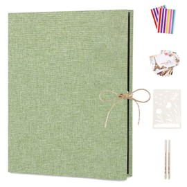 Boic DIY Photo Album, 60 Black Pages, DIY Linen Photo Albums, Scrapbook Album for Gluing, Retro Refillable Photo Book, Birthday Anniversary Gift (Green)