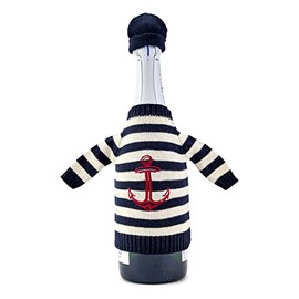 NKlaus 18 cm Bottle Jumper with Hat 100% Cotton Beige Blue Stripes Bottle Cooler Gift Maritime 11530