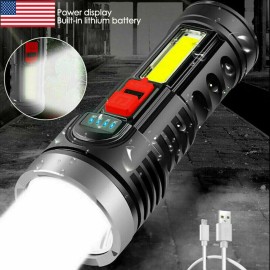 Battery Connection  Tactical LED Flashlight Super Bright USB Rechargeable Torch Work Light