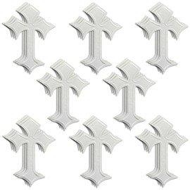 Cross Patches Iron On Cross Embroidery Applique Patch, DIY Decor Patches for Clothing Jeans Jackets Backpacks Hats Shirts (24 Pieces White)