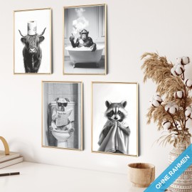 mojoliving Pictures Bathroom Pictures Guest Toilet Sign Bathroom Poster Toilet Decorative Bathroom Poster Toilet Decoration Guest Toilet Picture (Bad Animals, Poster Set 4 x A4 (21 x 30 cm) | Without