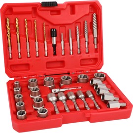 UYECOVE 35Pcs Screw Bolt Extractor Set, Left Hand Drill Bit Set 6542/4341 HSS, Easy Out Bolt Extractor Set with Hex Adapter, Stripped Bolt Remover for Broken Rusted Nuts Screws, Bolts, Studs