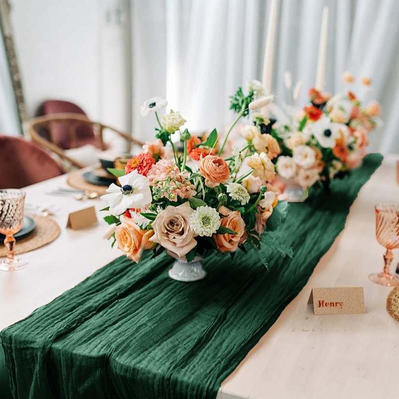 6 Pack Emerald Green Cheesecloth Table Runner 35 x 120