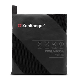 ZenRanger Microfibre Travel & Sports Towel (180 cm x 80 cm) – Highly Absorbent, Soft & Durable, Lightweight & Packable, Odour Resistant – for Camping, Hiking, Beach, Yoga, Swimming (Midnight Black)