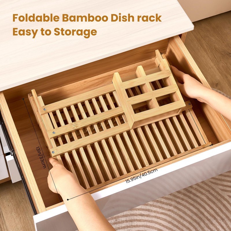 NOVAYEAH Bmaboo Dish Drying Rack for Kitchen Counter 3-Tier Collapsible