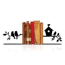 Bird Standing on Branch Decorative Bookends – Cute Metal Bookends for Shelves, Decorative Book Ends with Sturdy Design for Home & Office Decor, Book Lovers Gift