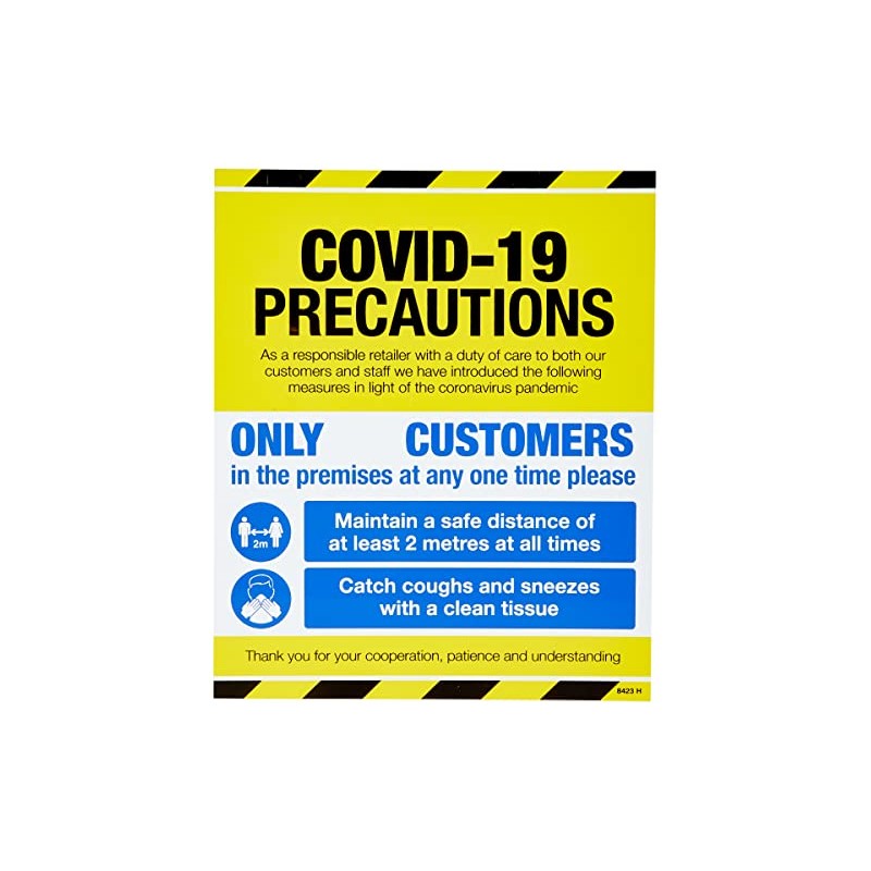 Caledonia Signs 18423H COVID 19 Precautions - Shop window sign