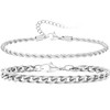MOTIBACK Sterling Silver Mens Bracelets - 2pcs Set, 925 Silver