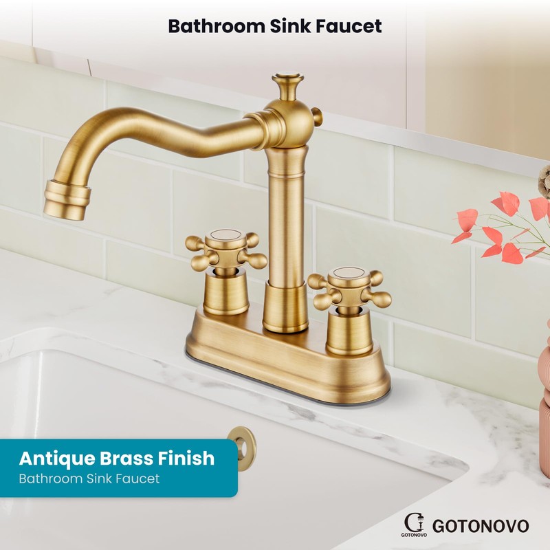 Gotonovo Antique Brass 2 Hole 4 Centerset Bathroom Sink Faucet