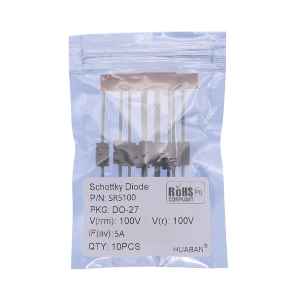 HUABAN 10PCS SR5100 (SB5100) Schottky Barrier Diode 5A 100V DO-201AD