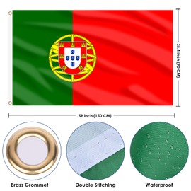 AhfuLife Portugal Flag 3x5 Ft, Portuguese Flag Large Portugal National Flags for Outside - Double Side with Brass Eyelets for Olympic Party Decorations, Bar Garden Street Decoration Indoor Outdoor
