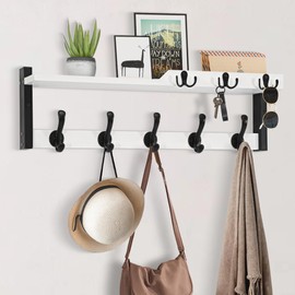 4 in 1 Coat Rack Wall Mount with Shelf, Coat Hooks for Wall 25.2" Entryway Coat Hanger Wall Mount with Key Hooks and Mail Holder, Wall Hooks with Shelf, Hat Rack for Wall Key Holder Mail Organizer