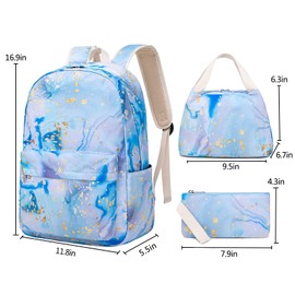 Sunborls Backpack for Teen Girls Lightweight High-Capacity Student Bookbag Women Backpack With Lunch Bag Pencil Bags Student Bookbags 3pcs（Marble blue）