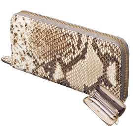 [VOICE] Align Align Italian Atema Cowhide Leather Women's Long Wallet, Elegant, Python Embossing, Increase Money Lucky, Gift Box Included, beige
