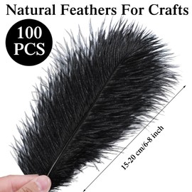 Crowye 98 Pcs Black Ostrich Feathers Bulk 6-8 Inch Black Feathers for Centerpieces Craft Ostrich Feathers for Vase for Wedding Party Home Costume Decorations