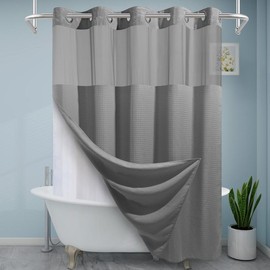 【HolidayHaul】Punkray 256GSM Waffle Weave No Hook Shower Curtains with Snap in Linerfor Bathroom Double Layer - Color: Grey, Size: 71"W x 74"H