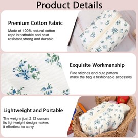 DOPENSPI Quilted Makeup Bag, Cute Makeup Bag Quilted Cosmetic Bags Travel Make Up Pouch with Zipper Large Travel Toiletry Bags Kawaii Pouch for Women Girls(Floral)