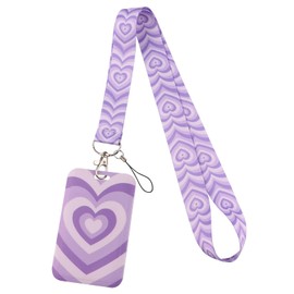 Juanooo Purple ID Badge Holder Lanyard for Keys Cute Key Keychain Lanyard for ID Badges for Women Teachers Girls Aesthetic Preppy School Lanyard ID Holder(Love Heart)
