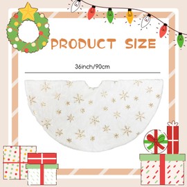 Jsdoin Christmas Tree Skirts, 36 Inch White Plush Double Layers Tree Skirt with Gold Snowflake Printed, Xmas Tree Base Cover for Christmas New Year Home Decoration(90cm)