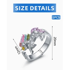 HSIXHAF 1 x Rainbow Unicorn Ring with Rhinestone Adjustable Opening Cartoon Unicorn Girl Ring, Gift for Daughter, Granddaughter, Child of a Girlfriend, Stainless Steel